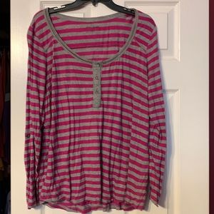DKNY jeans gray and pink striped Long sleeve shirt 16w